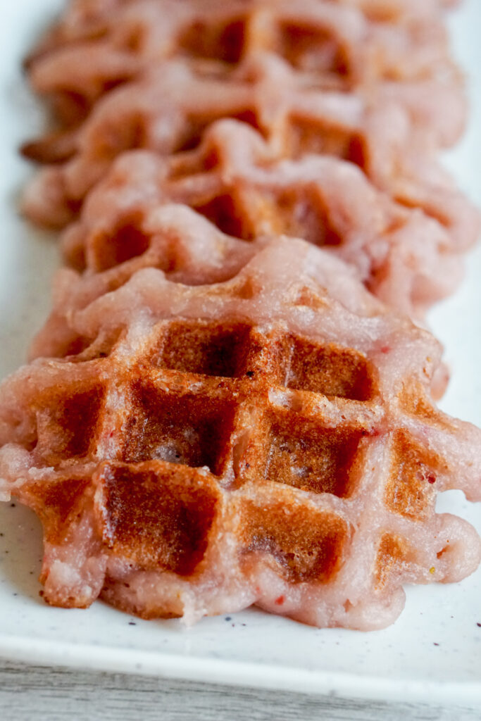 pink strawberry mochi waffles