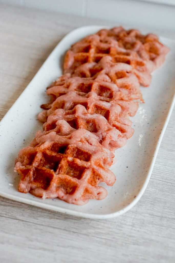 pink strawberry mochi waffles