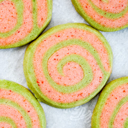 strawberry matcha pinwheel cookies