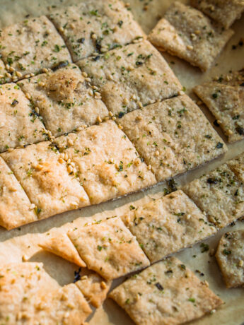 furikake crackers on baking tray